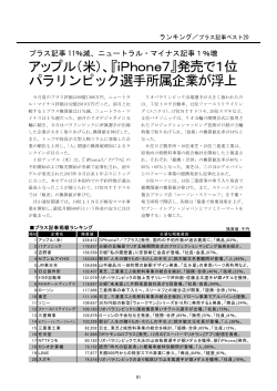 アップル（米）、『iPhone7』発売で1位 パラリンピック選手所属企業が浮上