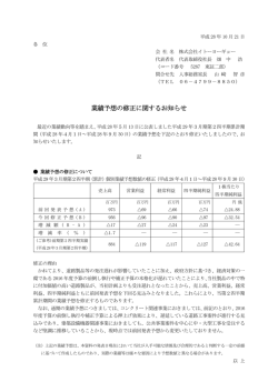 業績予想の修正に関するお知らせ