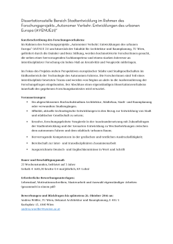 Dissertationsstelle Bereich Stadtentwicklung im Rahmen