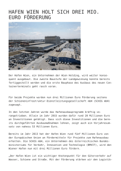 Hafen Wien holt sich drei Mio. Euro F&ouml;rderung