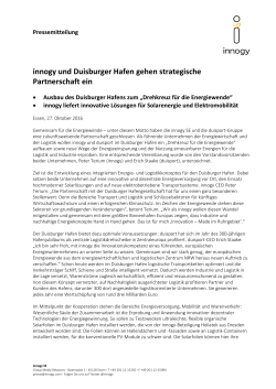 innogy und Duisburger Hafen gehen strategische Partnerschaft ein