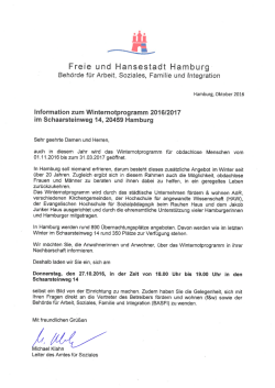 Informationsabend zum Winternotprogramm im Schaarsteinweg 14