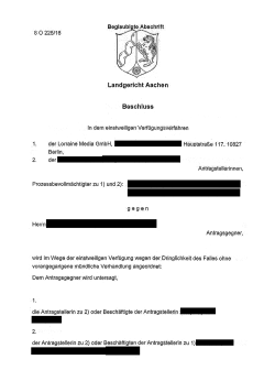 Lorraine Media GmbH am Landgericht Aachen 8 O 225/16