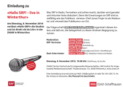 Hallo SRF - Einladung zum live-Event an der ZHAW in Winterthur