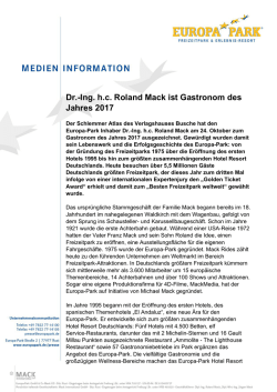 Dr.-Ing. h.c. Roland Mack ist Gastronom des Jahres 2017