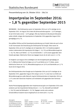 Importpreise im September 2016: &ndash; 1,8 % gegen&uuml;ber September 2015