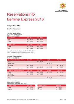 Reservationsinfo Bernina Express 2016.