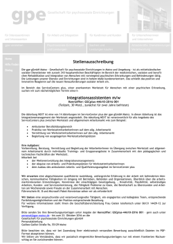 Integrationsassistent m/w, Teilzeit, zun&auml;chst auf zwei
