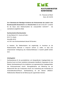 I B &ndash; Personal und Recht Bonn, 28.10.2016 Beim Sekretariat der