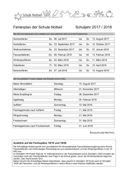 Ferienplan der Schule Nottwil Schuljahr 2017 / 2018