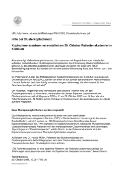 Hilfe bei Clusterkopfschmerz Kopfschmerzzentrum veranstaltet am