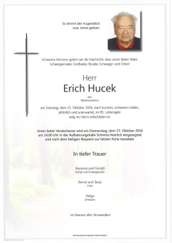 Erich Hucek, Niederschrems, † 22.10.2016