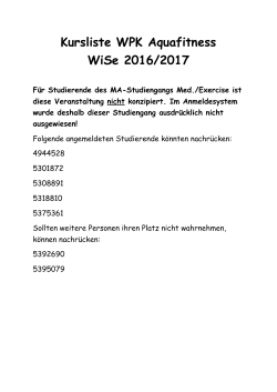 Kursliste WPK Aquafitness WiSe 2016/2017