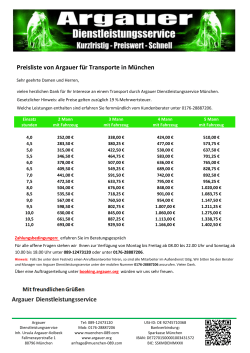 Preisliste von Argauer für Transporte in München
