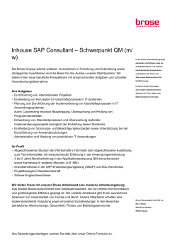 Inhouse SAP Consultant – Schwerpunkt QM (m/ w)