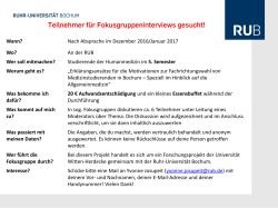 Teilnehmer für Fokusgruppeninterviews gesucht! - Ruhr