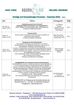 Vorträge und Veranstaltungen November – Dezember
