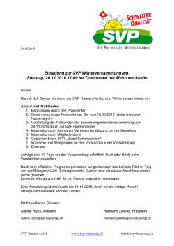 Einladung zur SVP Winterversammlung am: Sonntag