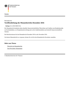 Veröffentlichung des Monatsberichts Dezember 2016