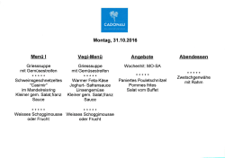 Menüplan Cafeteria 31.10. - 06.11.2016
