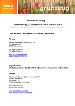 Infoblatt zur Sendung am Donnerstag, 27. Oktober 2016 von