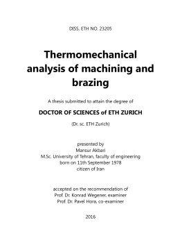 Thermomechanical analysis of machining and - ETH E