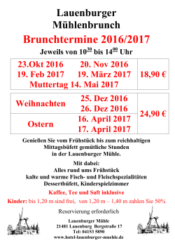 Brunchtermine 2016/2017 - Hotel Lauenburger Mühle