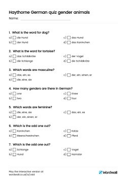Haythorne German quiz gender animals