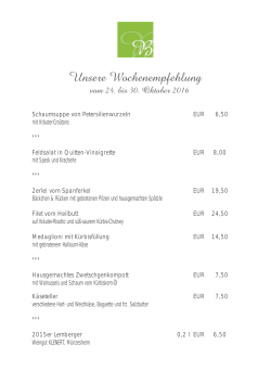 Wochenkarte Wochenempfehlung vom 24 - 30. Oktober