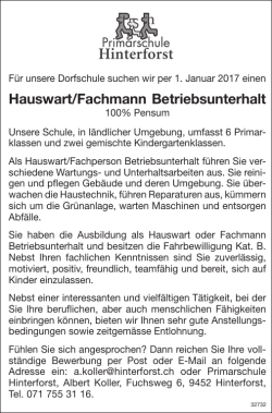 Hauswart/Fachmann Betriebsunterhalt
