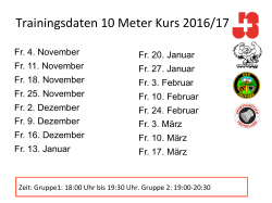 Trainingsdaten 10 Meter Kurs 2016/17