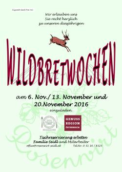 Wildbretwochen 6., 13. und 20 November 2016