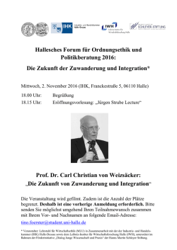 Hallesches Forum f&uuml;r Ordnungsethik und Politikberatung 2016
