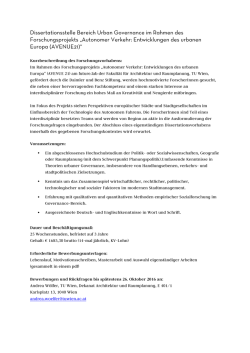 Dissertationsstelle Bereich Urban Governance im