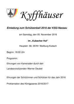 Einladung zum Schützenball 2016 der KSG-Nassau - KV