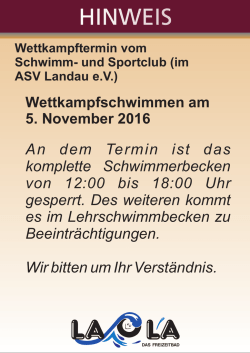 Hinweis - Masterschwimmen SSC 2016