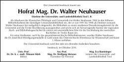 Hofrat Mag. Dr. Walter Neuhauser