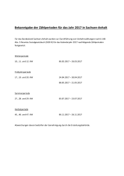 Bekanntgabe der Zählperioden für das Jahr 2017 in Sachsen