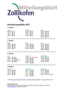 Mitteilungsblatt Zollikofen Erscheinungsdaten 2017