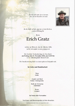 Parte Erich Gratz, verstorben am 26. Oktober 2016, Kleinzell