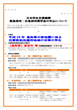 日本学生支援機構 緊急採用・応急採用奨学金の申込について 平成 28