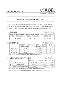 平成28年12月分の燃料費調整について 【東北電力情報 No．55】