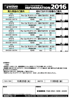 再入荷品のご案内 切れてるヤスリ各種のご案内 10月25日