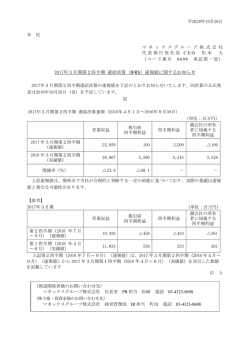 2017年3月期第2四半期 連結決算（IFRS）速報値に関するお知らせ