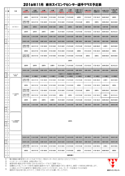 2016年11月 東京スイミングセンター選手クラス予定表