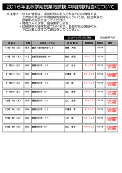 2016年度秋学期授業内試験(中間試験相当)について