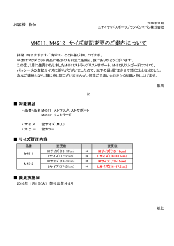 M4511、M4512 サイズ表記変更のご案内について