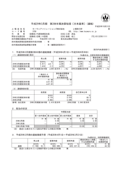 「2017年3月期 第2四半期決算短信」を掲載いたしました。（PDF：264KB）