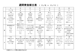 週間寮食献立表 （ 11／5 ～ 11／11 ）