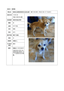 収容犬・猫情報 問合先 東部生活環境事務所生活安全課 0857-20